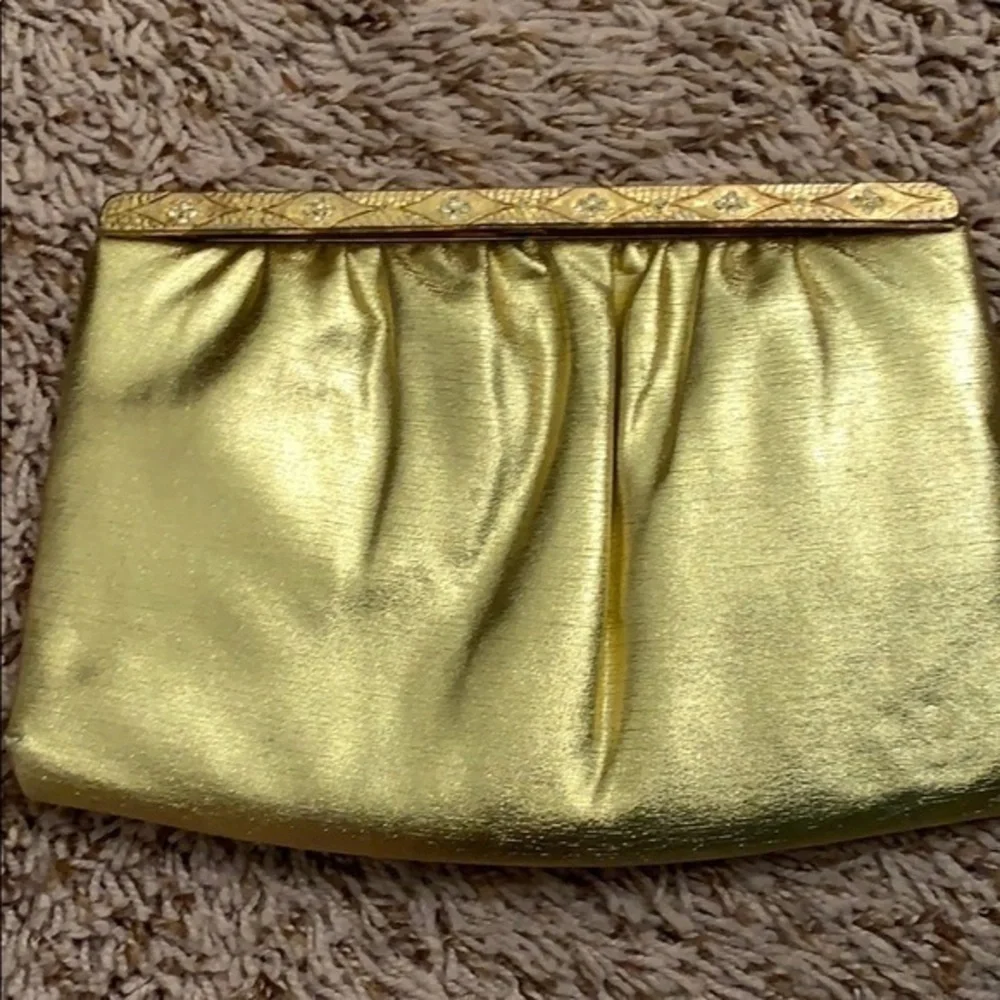 Vintage Andre Gold Lame frame Evening Clutch Bag